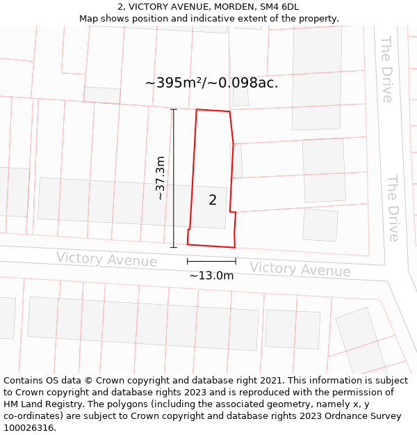 2, VICTORY AVENUE, MORDEN, SM4 6DL: Plot and title map