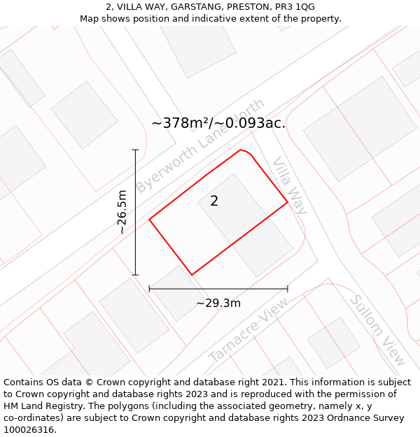 2, VILLA WAY, GARSTANG, PRESTON, PR3 1QG: Plot and title map