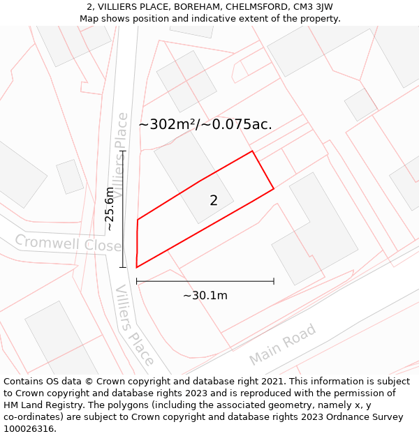 2, VILLIERS PLACE, BOREHAM, CHELMSFORD, CM3 3JW: Plot and title map