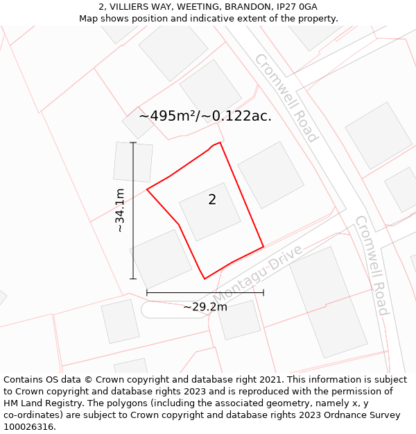 2, VILLIERS WAY, WEETING, BRANDON, IP27 0GA: Plot and title map