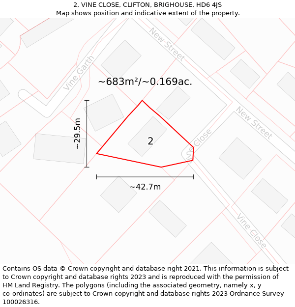 2, VINE CLOSE, CLIFTON, BRIGHOUSE, HD6 4JS: Plot and title map