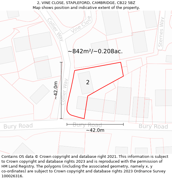 2, VINE CLOSE, STAPLEFORD, CAMBRIDGE, CB22 5BZ: Plot and title map