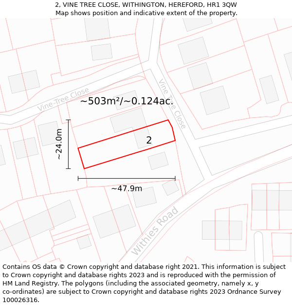 2, VINE TREE CLOSE, WITHINGTON, HEREFORD, HR1 3QW: Plot and title map