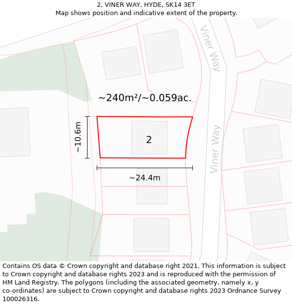 2, VINER WAY, HYDE, SK14 3ET: Plot and title map