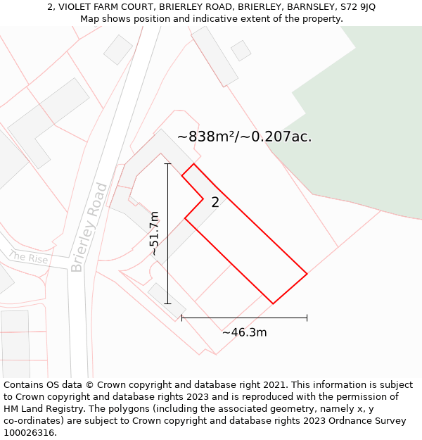 2, VIOLET FARM COURT, BRIERLEY ROAD, BRIERLEY, BARNSLEY, S72 9JQ: Plot and title map