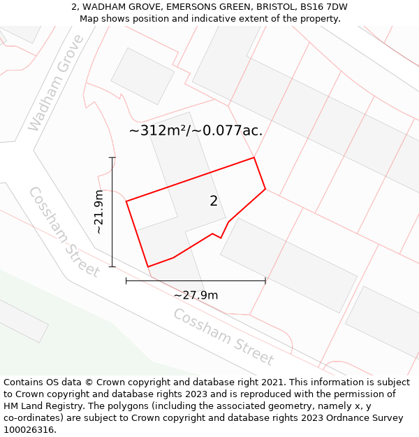 2, WADHAM GROVE, EMERSONS GREEN, BRISTOL, BS16 7DW: Plot and title map