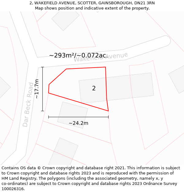 2, WAKEFIELD AVENUE, SCOTTER, GAINSBOROUGH, DN21 3RN: Plot and title map