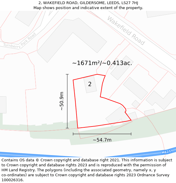 2, WAKEFIELD ROAD, GILDERSOME, LEEDS, LS27 7HJ: Plot and title map