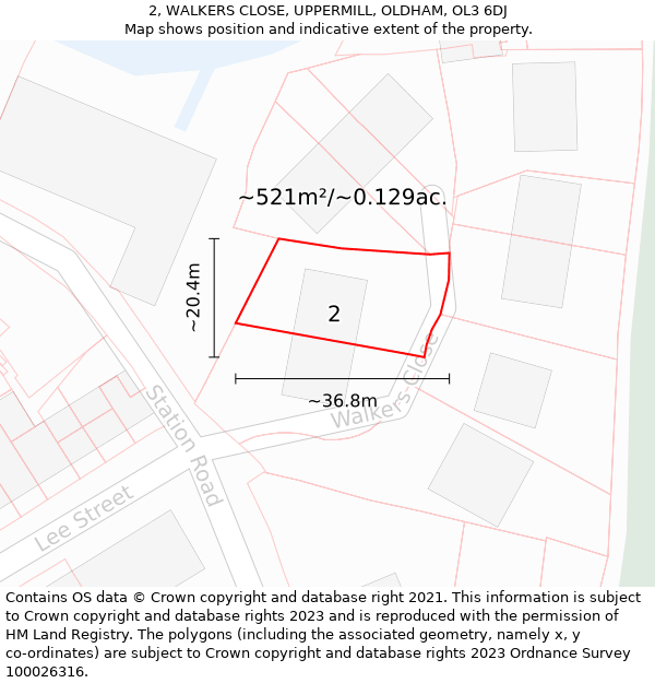 2, WALKERS CLOSE, UPPERMILL, OLDHAM, OL3 6DJ: Plot and title map