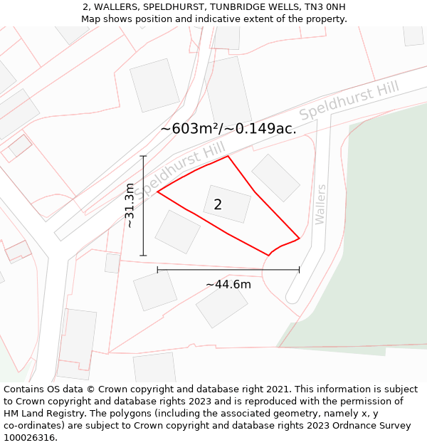 2, WALLERS, SPELDHURST, TUNBRIDGE WELLS, TN3 0NH: Plot and title map