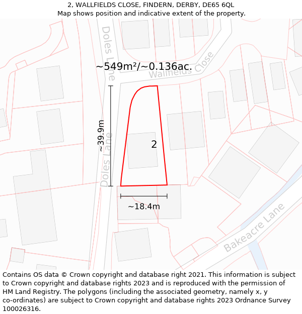 2, WALLFIELDS CLOSE, FINDERN, DERBY, DE65 6QL: Plot and title map