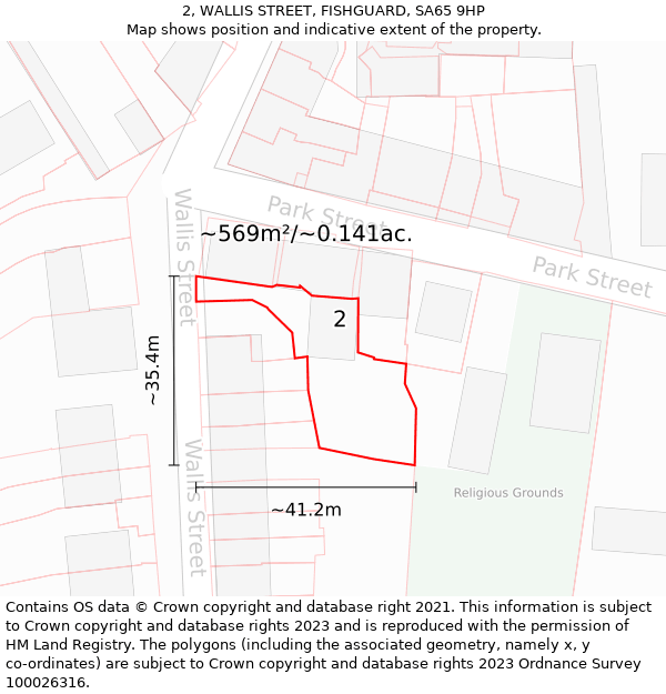 2, WALLIS STREET, FISHGUARD, SA65 9HP: Plot and title map