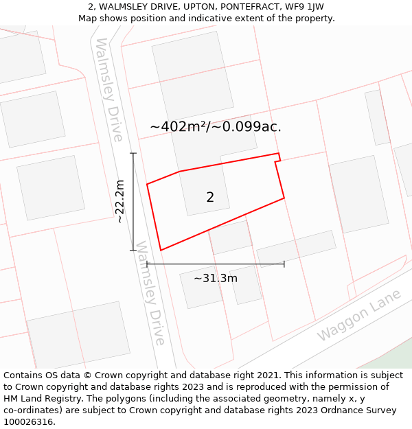 2, WALMSLEY DRIVE, UPTON, PONTEFRACT, WF9 1JW: Plot and title map