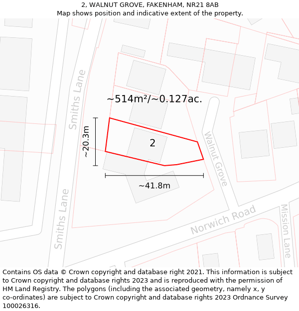 2, WALNUT GROVE, FAKENHAM, NR21 8AB: Plot and title map