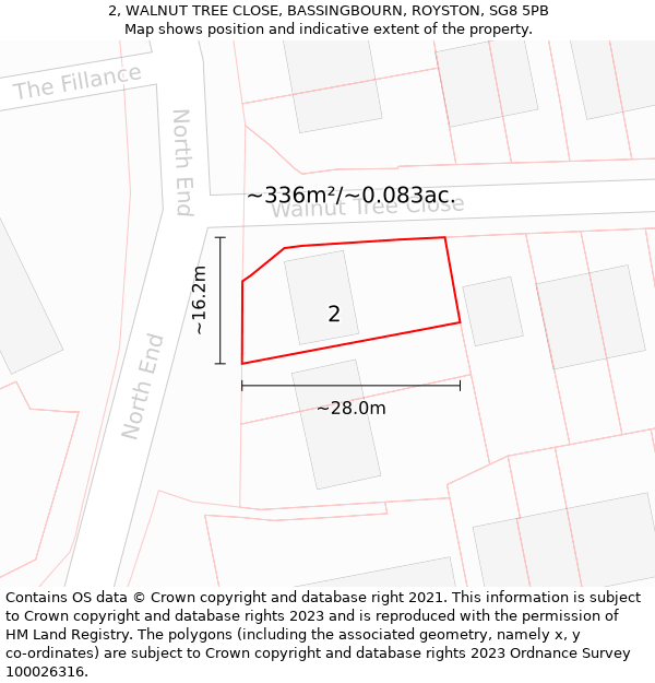 2, WALNUT TREE CLOSE, BASSINGBOURN, ROYSTON, SG8 5PB: Plot and title map