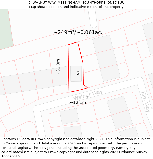 2, WALNUT WAY, MESSINGHAM, SCUNTHORPE, DN17 3UU: Plot and title map