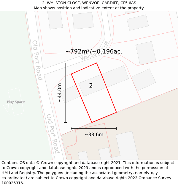 2, WALSTON CLOSE, WENVOE, CARDIFF, CF5 6AS: Plot and title map