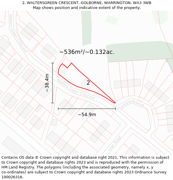 2, WALTERSGREEN CRESCENT, GOLBORNE, WARRINGTON, WA3 3WB: Plot and title map