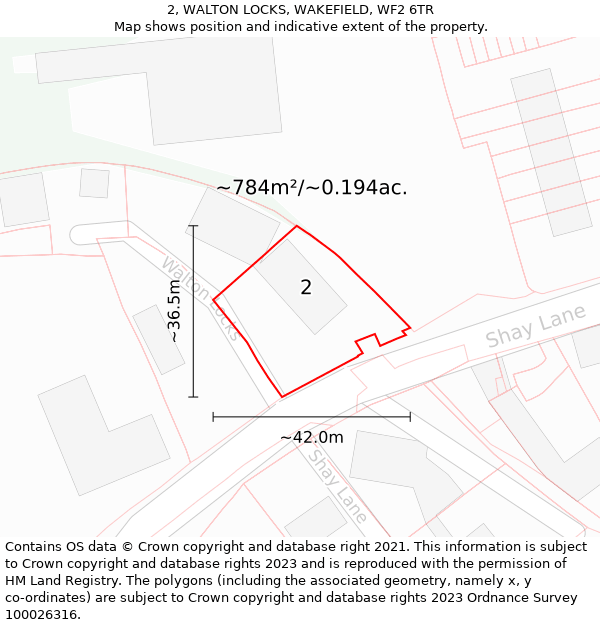 2, WALTON LOCKS, WAKEFIELD, WF2 6TR: Plot and title map