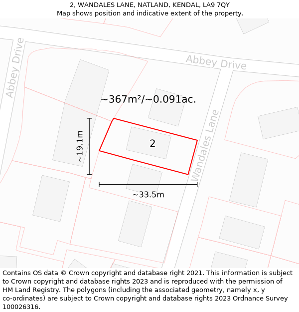 2, WANDALES LANE, NATLAND, KENDAL, LA9 7QY: Plot and title map