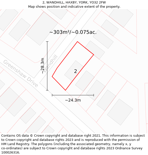 2, WANDHILL, HAXBY, YORK, YO32 2FW: Plot and title map