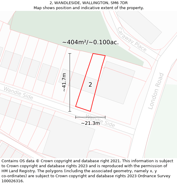 2, WANDLESIDE, WALLINGTON, SM6 7DR: Plot and title map