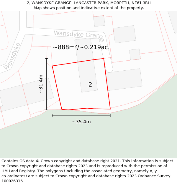2, WANSDYKE GRANGE, LANCASTER PARK, MORPETH, NE61 3RH: Plot and title map