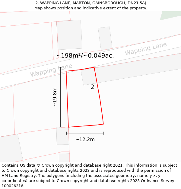 2, WAPPING LANE, MARTON, GAINSBOROUGH, DN21 5AJ: Plot and title map