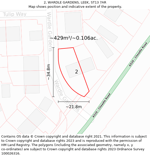 2, WARDLE GARDENS, LEEK, ST13 7AR: Plot and title map