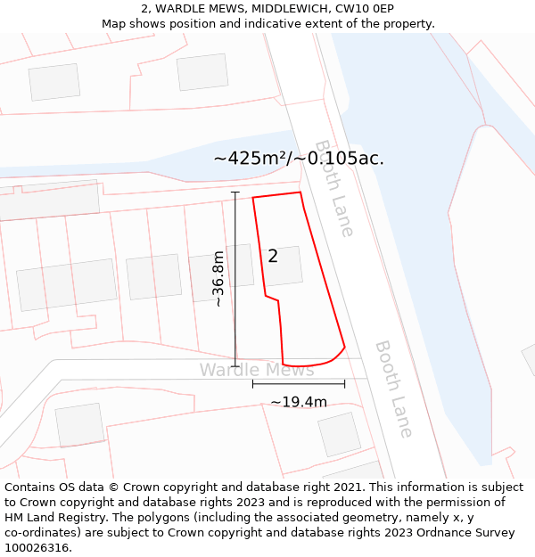 2, WARDLE MEWS, MIDDLEWICH, CW10 0EP: Plot and title map