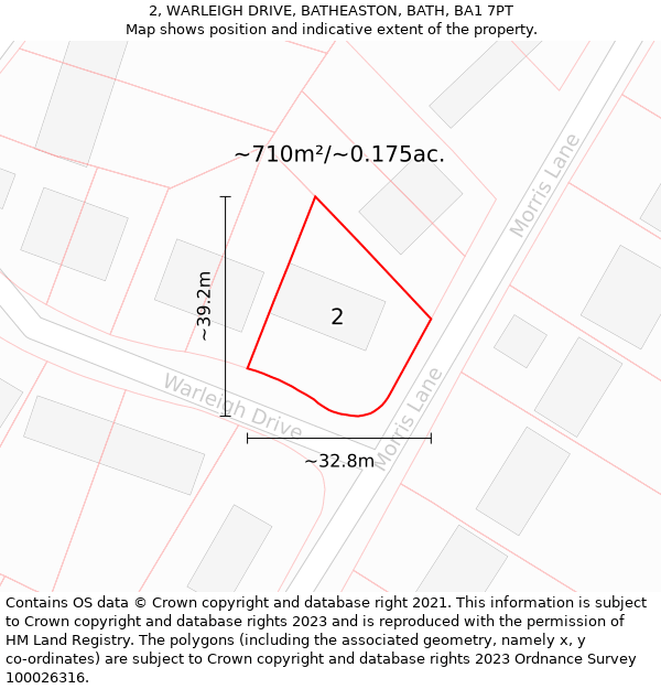 2, WARLEIGH DRIVE, BATHEASTON, BATH, BA1 7PT: Plot and title map