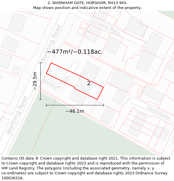 2, WARNHAM GATE, HORSHAM, RH13 9AS: Plot and title map