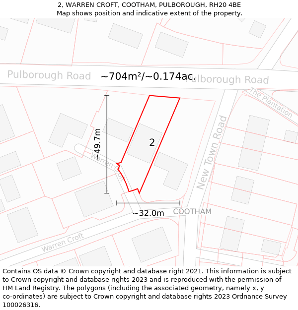 2, WARREN CROFT, COOTHAM, PULBOROUGH, RH20 4BE: Plot and title map