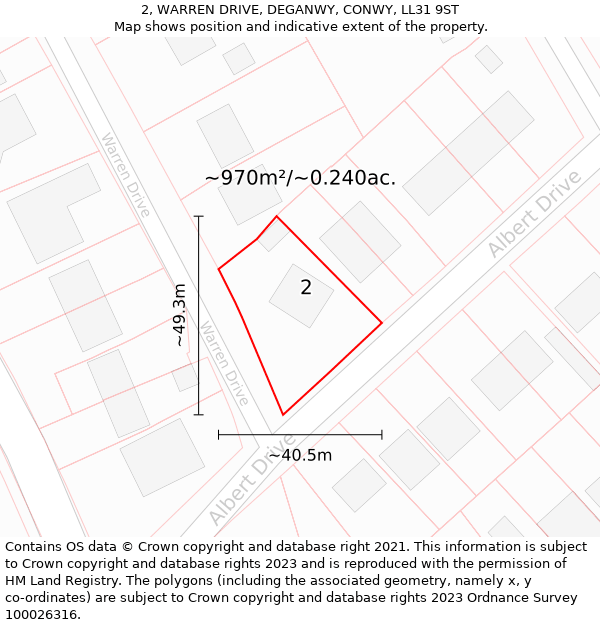 2, WARREN DRIVE, DEGANWY, CONWY, LL31 9ST: Plot and title map