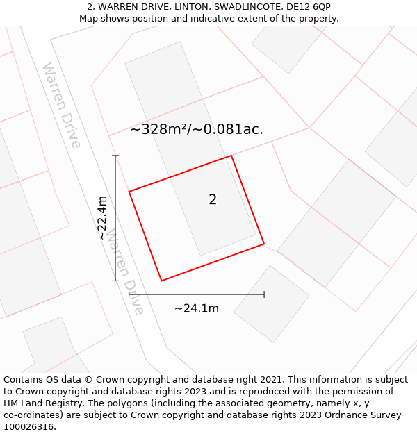 2, WARREN DRIVE, LINTON, SWADLINCOTE, DE12 6QP: Plot and title map