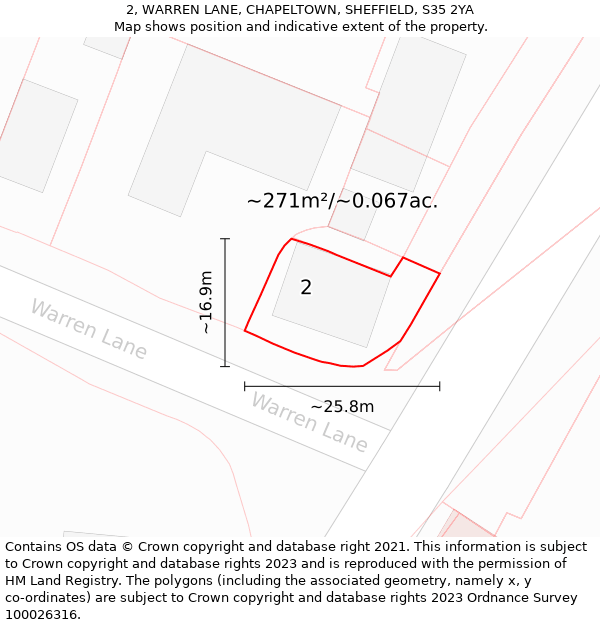 2, WARREN LANE, CHAPELTOWN, SHEFFIELD, S35 2YA: Plot and title map