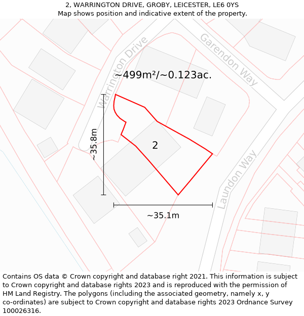 2, WARRINGTON DRIVE, GROBY, LEICESTER, LE6 0YS: Plot and title map