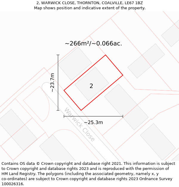 2, WARWICK CLOSE, THORNTON, COALVILLE, LE67 1BZ: Plot and title map