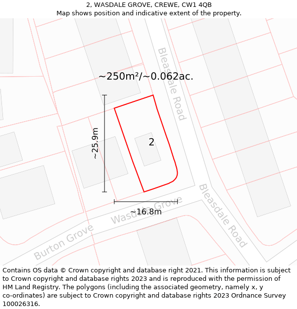 2, WASDALE GROVE, CREWE, CW1 4QB: Plot and title map