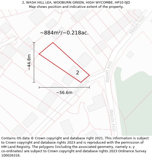 2, WASH HILL LEA, WOOBURN GREEN, HIGH WYCOMBE, HP10 0JD: Plot and title map