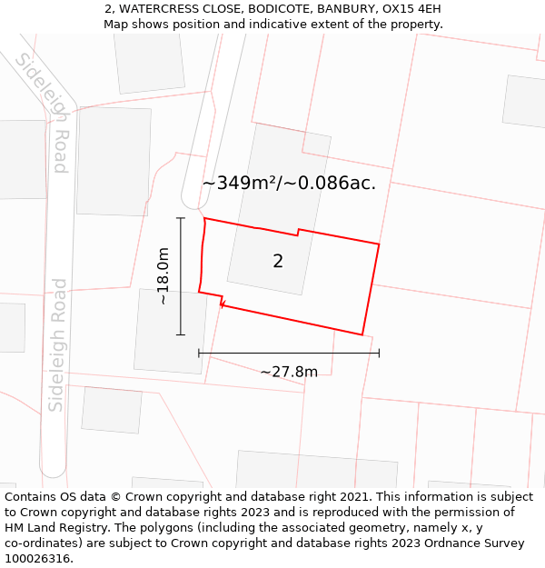 2, WATERCRESS CLOSE, BODICOTE, BANBURY, OX15 4EH: Plot and title map