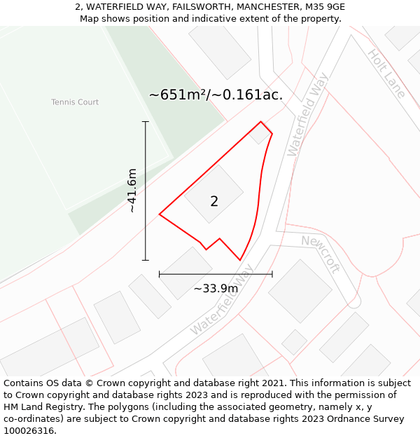 2, WATERFIELD WAY, FAILSWORTH, MANCHESTER, M35 9GE: Plot and title map