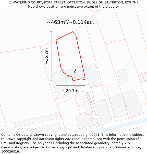 2, WATERING COURT, FORE STREET, OTTERTON, BUDLEIGH SALTERTON, EX9 7HB: Plot and title map