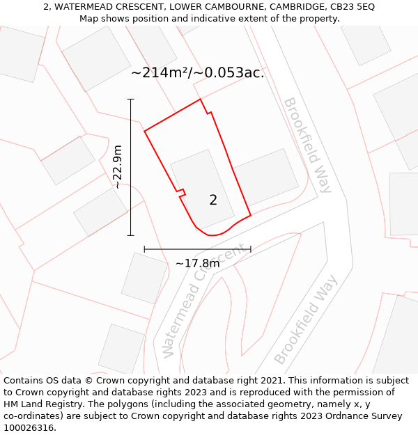 2, WATERMEAD CRESCENT, LOWER CAMBOURNE, CAMBRIDGE, CB23 5EQ: Plot and title map