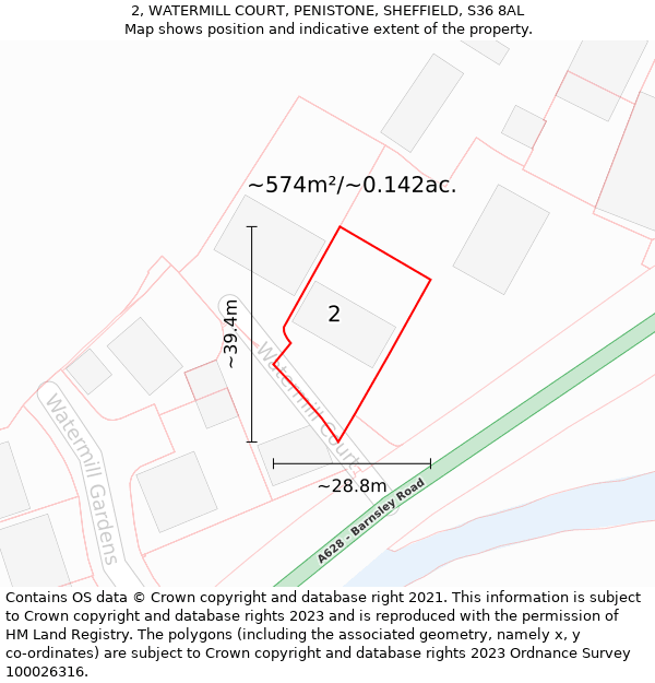 2, WATERMILL COURT, PENISTONE, SHEFFIELD, S36 8AL: Plot and title map