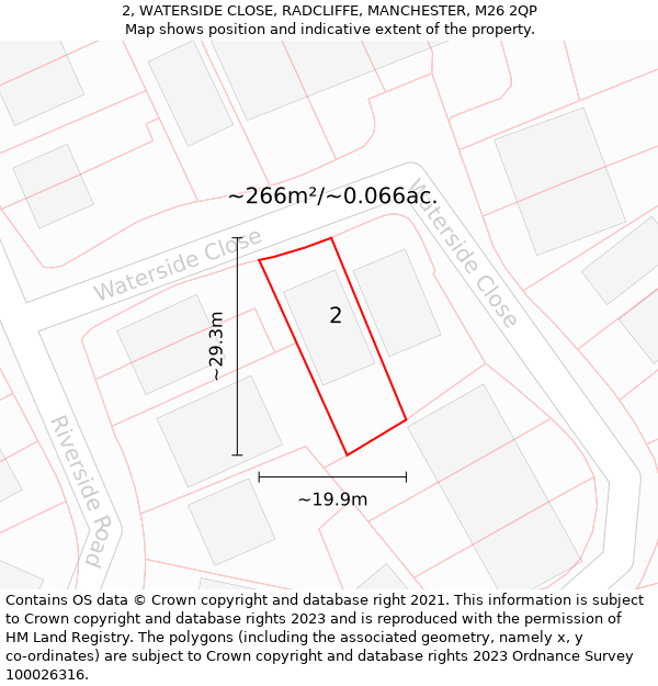 2, WATERSIDE CLOSE, RADCLIFFE, MANCHESTER, M26 2QP: Plot and title map