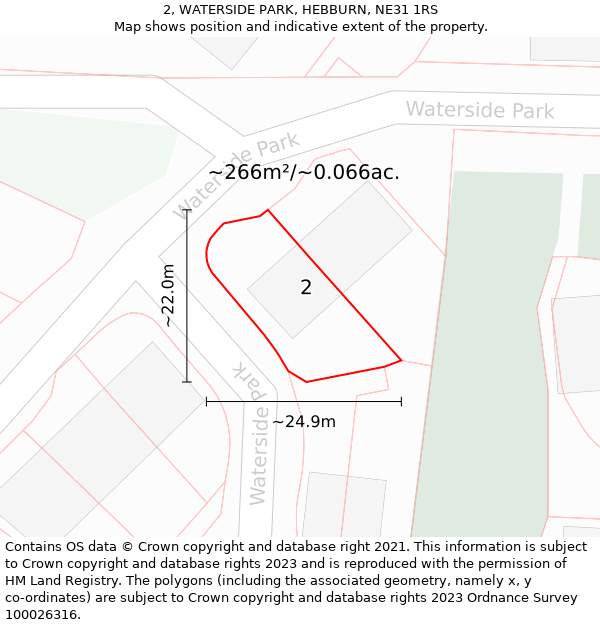 2, WATERSIDE PARK, HEBBURN, NE31 1RS: Plot and title map