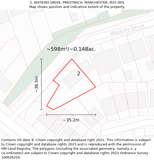 2, WATKINS DRIVE, PRESTWICH, MANCHESTER, M25 0DS: Plot and title map