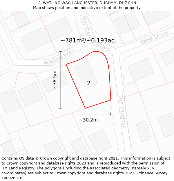 2, WATLING WAY, LANCHESTER, DURHAM, DH7 0HN: Plot and title map