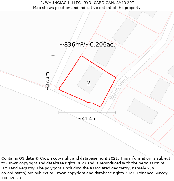 2, WAUNGIACH, LLECHRYD, CARDIGAN, SA43 2PT: Plot and title map